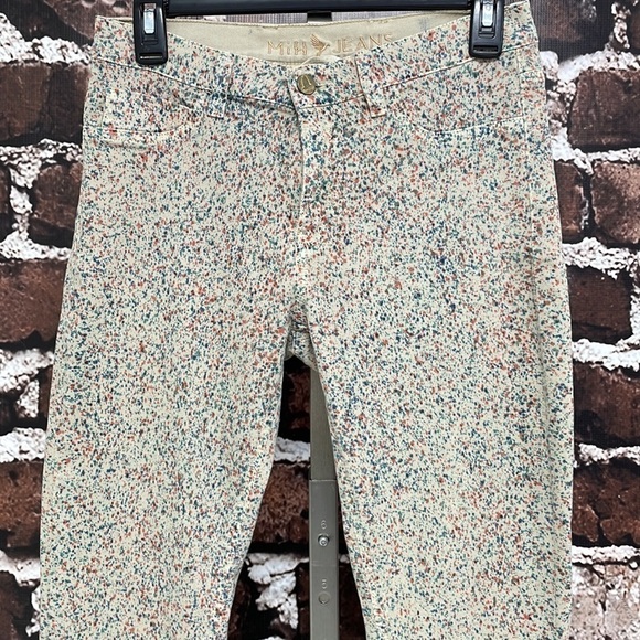 MiH Jeans Beige Denim Splatter Bonn High Rise Super Skinny Italy Size 28 - Picture 6 of 13